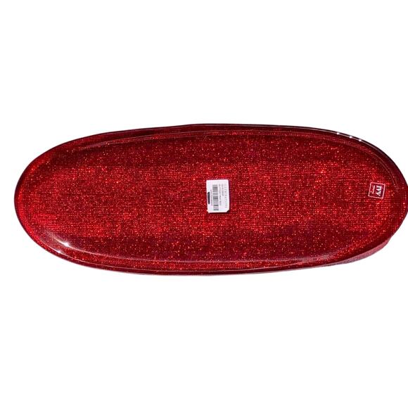 IVV Italy Glass Platter Tray Plate Red Sparkle Glitter Christmas Holiday 17" NEW - Picture 1 of 9